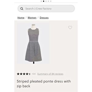 J Crew Factory Striped Pleated Ponte Dress Zip Back Sleeveless Women XXS